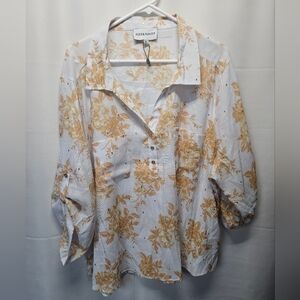 NWT Alex & Parker Women's Floral Top - White and Gold